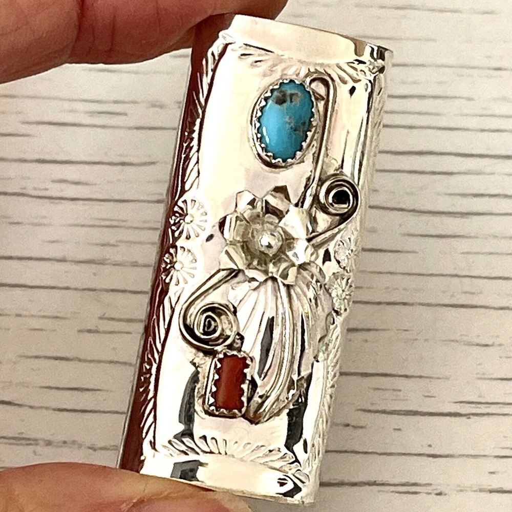 Turquoise Navajo MINI‎ Lighter Cover Case Holder Bic Native American Flower 925
